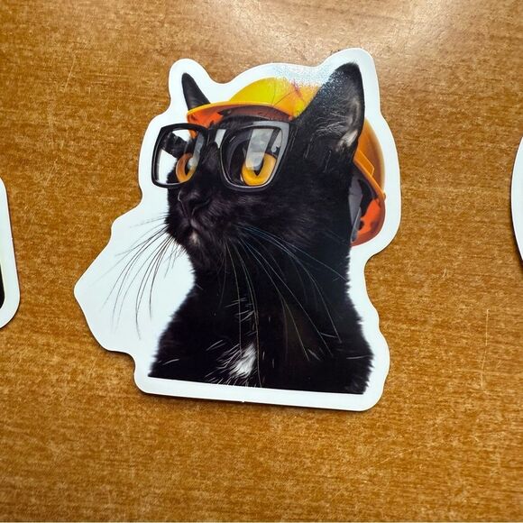 Chic Black Cat Sticker with Glasses and Helmet - Picture 1 of 1